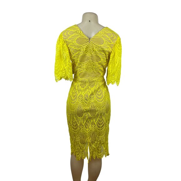 Dress the Population Womens Yellow Lace Midi Dress With Flutter Sleeves Sz L-New - Picture 3 of 11